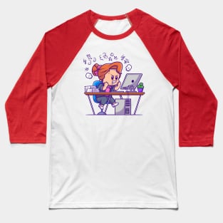 Angry Girl Working On Computer Cartoon Baseball T-Shirt